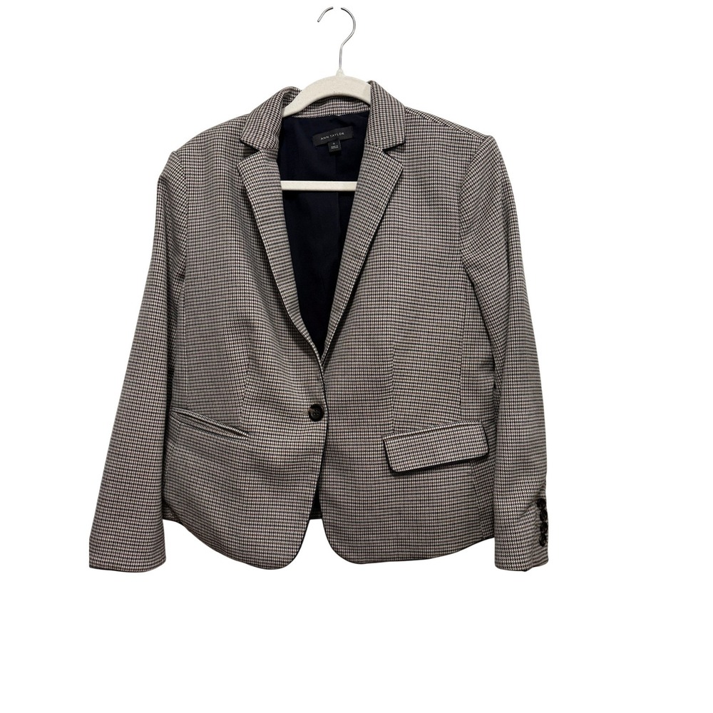 Ann Taylor Womens Houndstooth Single Button Blazer Tan Black Size 10 Academia